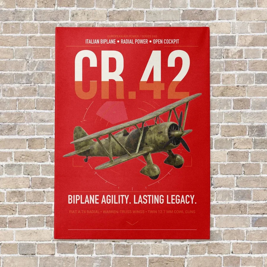 Fiat CR.42 Falco vertical canvas print - no frame - red background