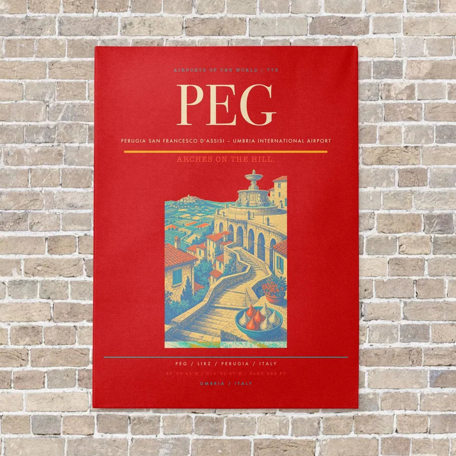 Perugia San Francesco d'Assisi – Umbria International Airport PEG vertical canvas print - no frame - red background
