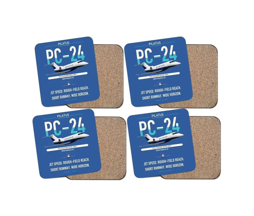 Pilatus PC-24 design on blue 4 pieces set coaster