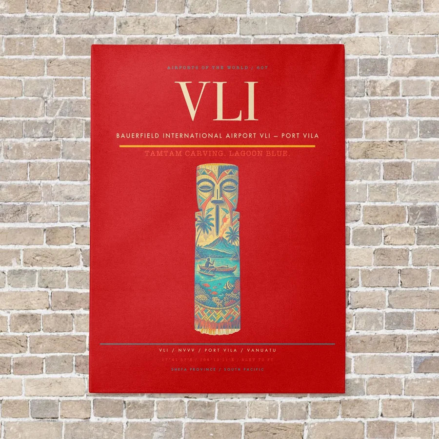 Bauerfield International Airport VLI — Port Vila vertical canvas print - no frame - red background