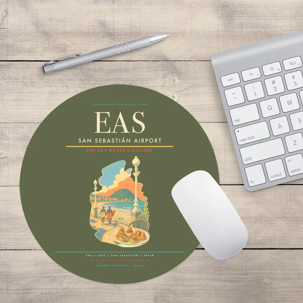 San Sebastián Airport (EAS) design on green army round mouse pad
