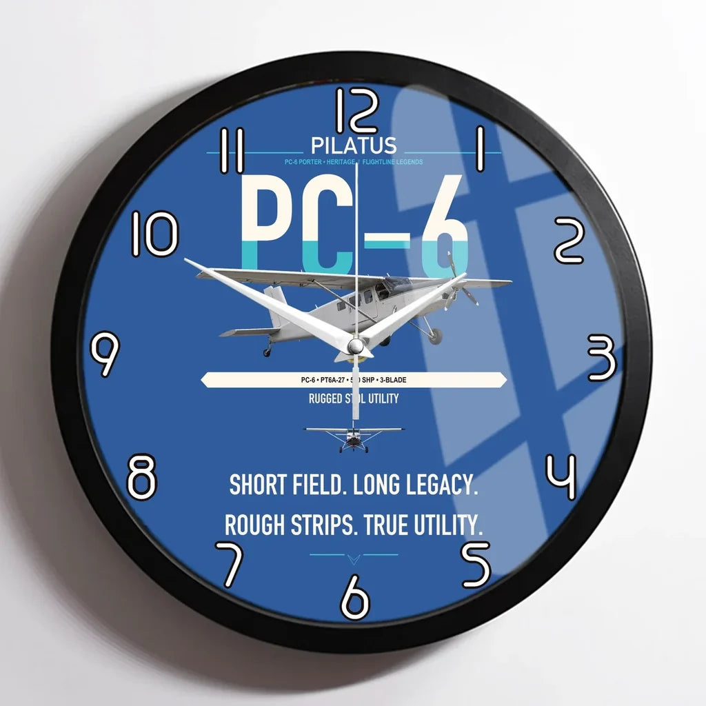 Pilatus PC-6 Porter design on blue framed wall clock