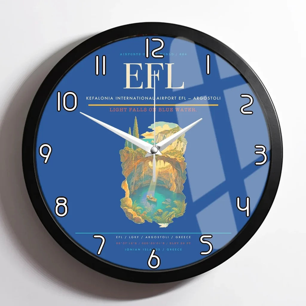 Kefalonia International Airport (EFL) design on blue framed wall clock