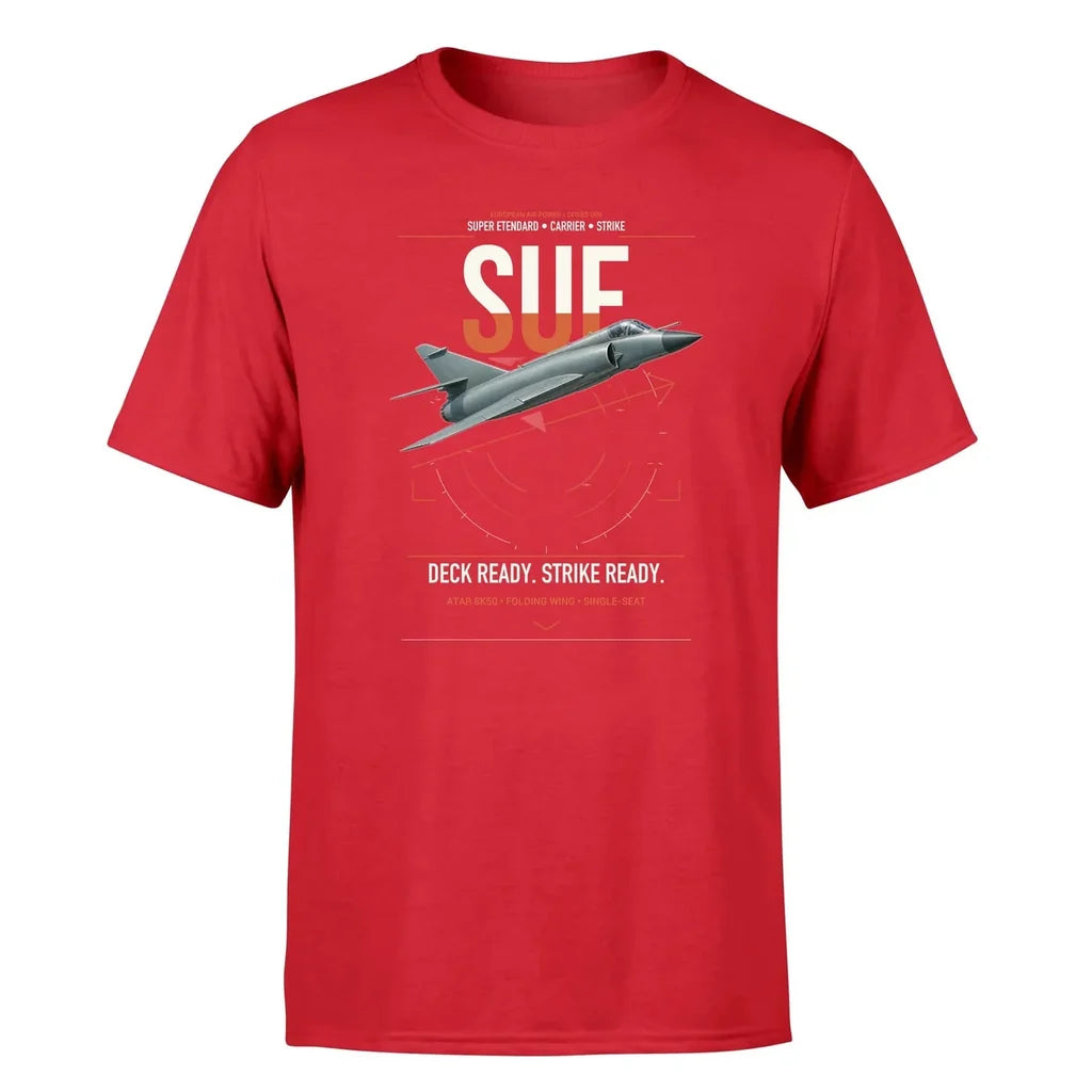 Dassault Super Étendard design on red t-shirt, single-side print