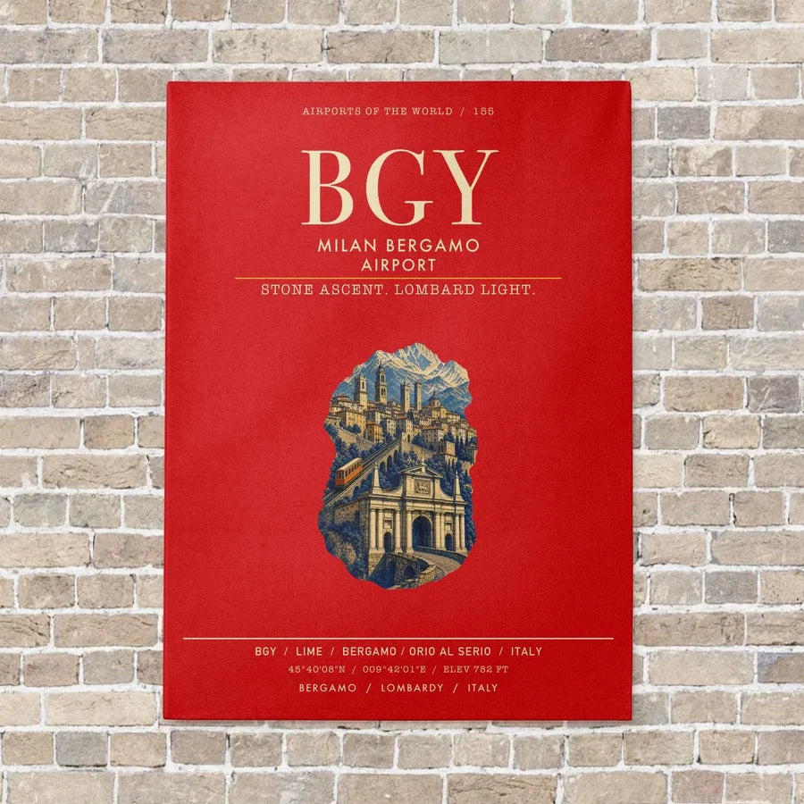 Milan Bergamo Airport BGY vertical canvas print - no frame - red background