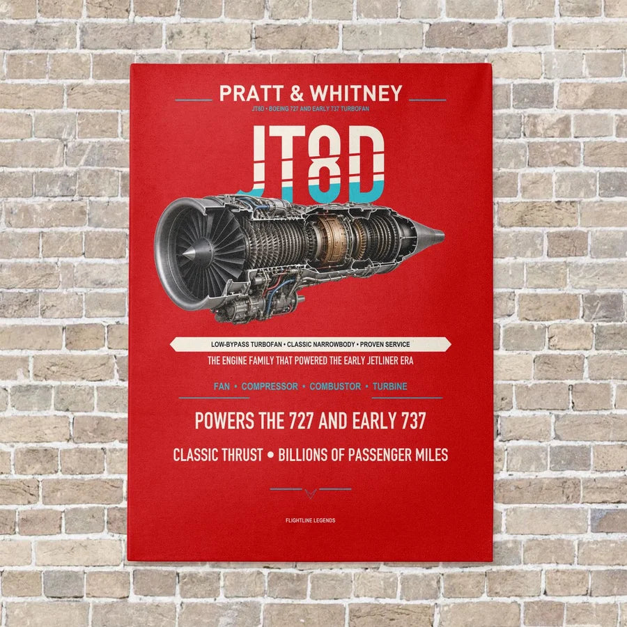 JT8D vertical canvas print - no frame - red background