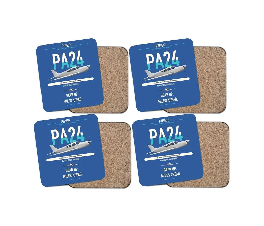 Piper PA-24-250 Comanche 250 design on blue 4 pieces set coaster