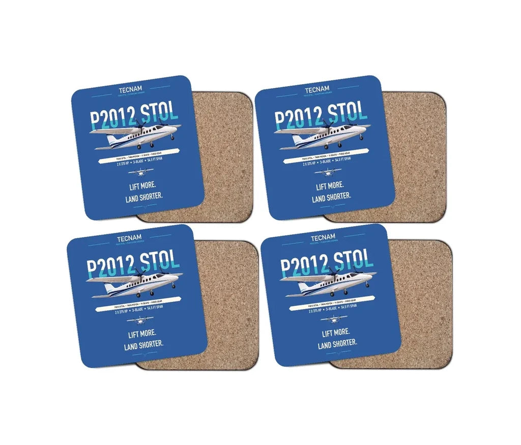 Tecnam P2012 STOL design on blue 4 pieces set coaster