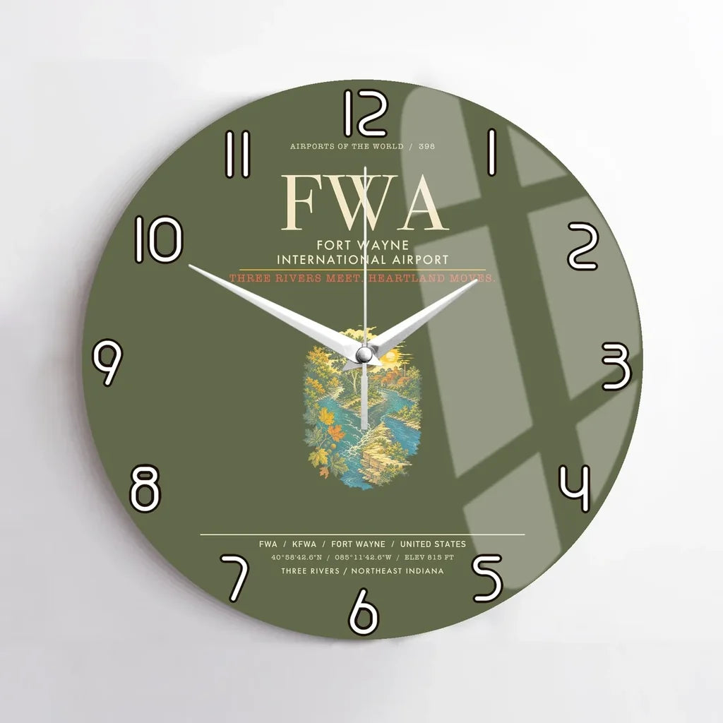 Fort Wayne International Airport FWA Wall-Clock No-Frame - Green Army