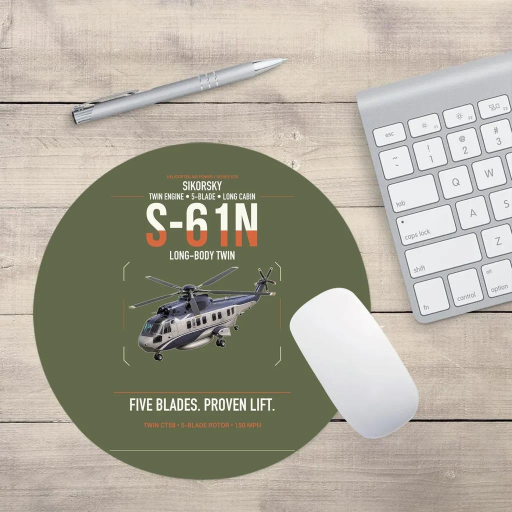 Sikorsky S-61N design on green army round mouse pad