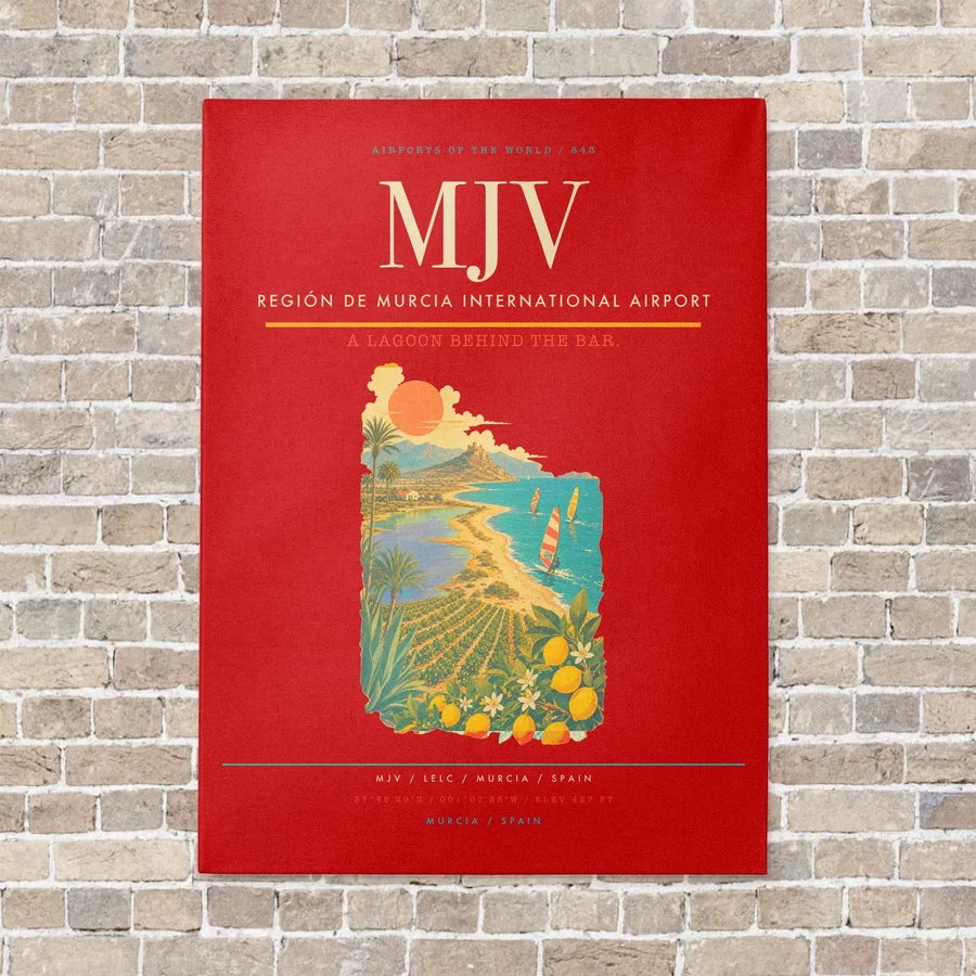 Región de Murcia International Airport MJV vertical canvas print - no frame - red background