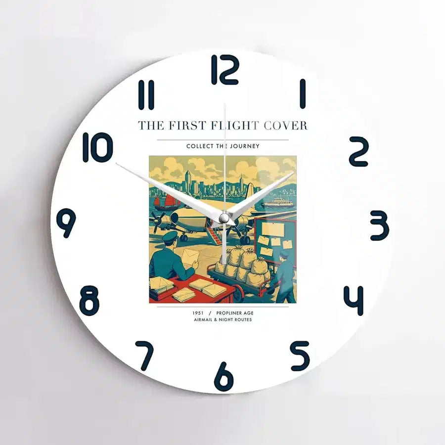 VINTAGE G4107 - The First Flight Cover - Designed Wall Clocks design on white no-frame