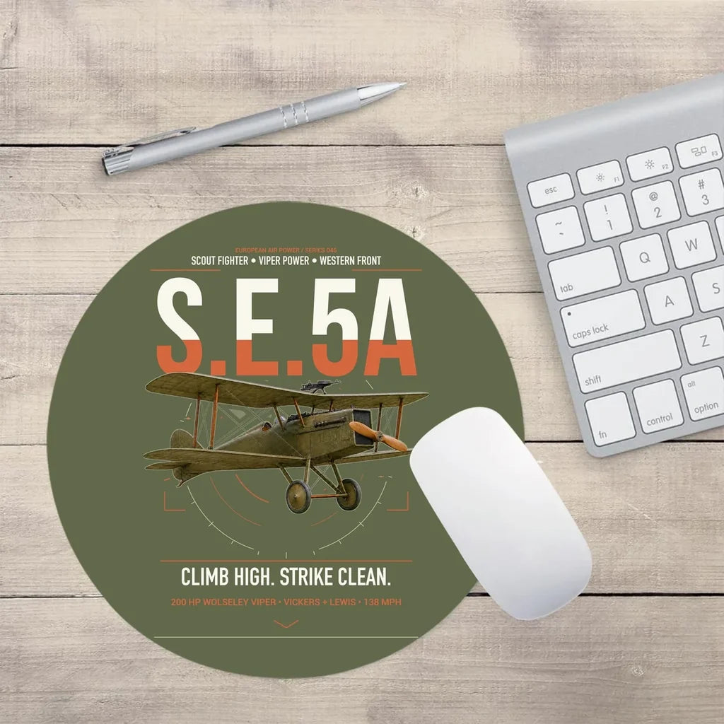 Royal Aircraft Factory S.E.5a design on green army round mouse pad