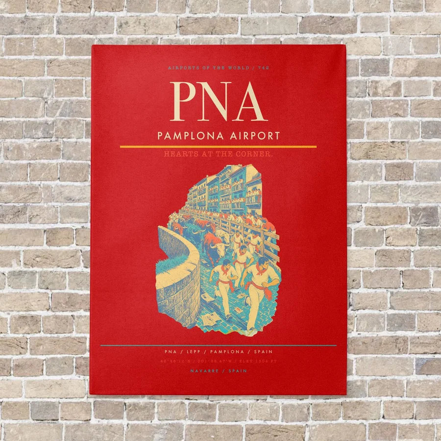 Pamplona Airport PNA vertical canvas print - no frame - red background