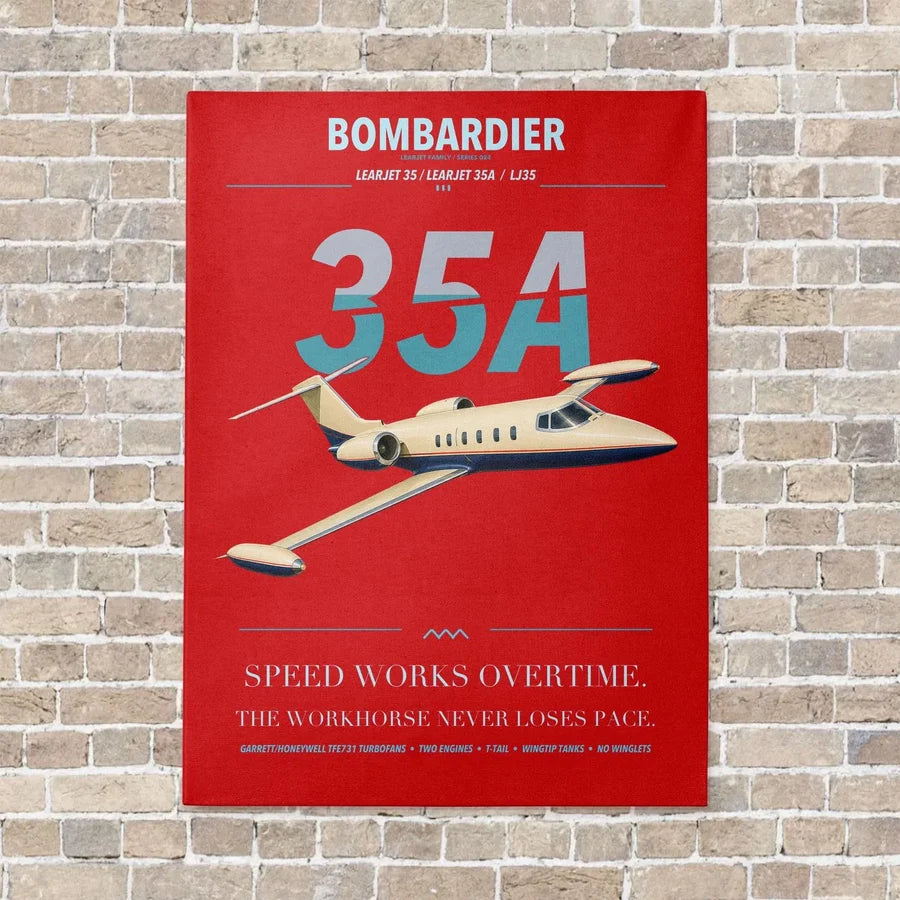 Bombardier Learjet 35A vertical canvas print - no frame - red background
