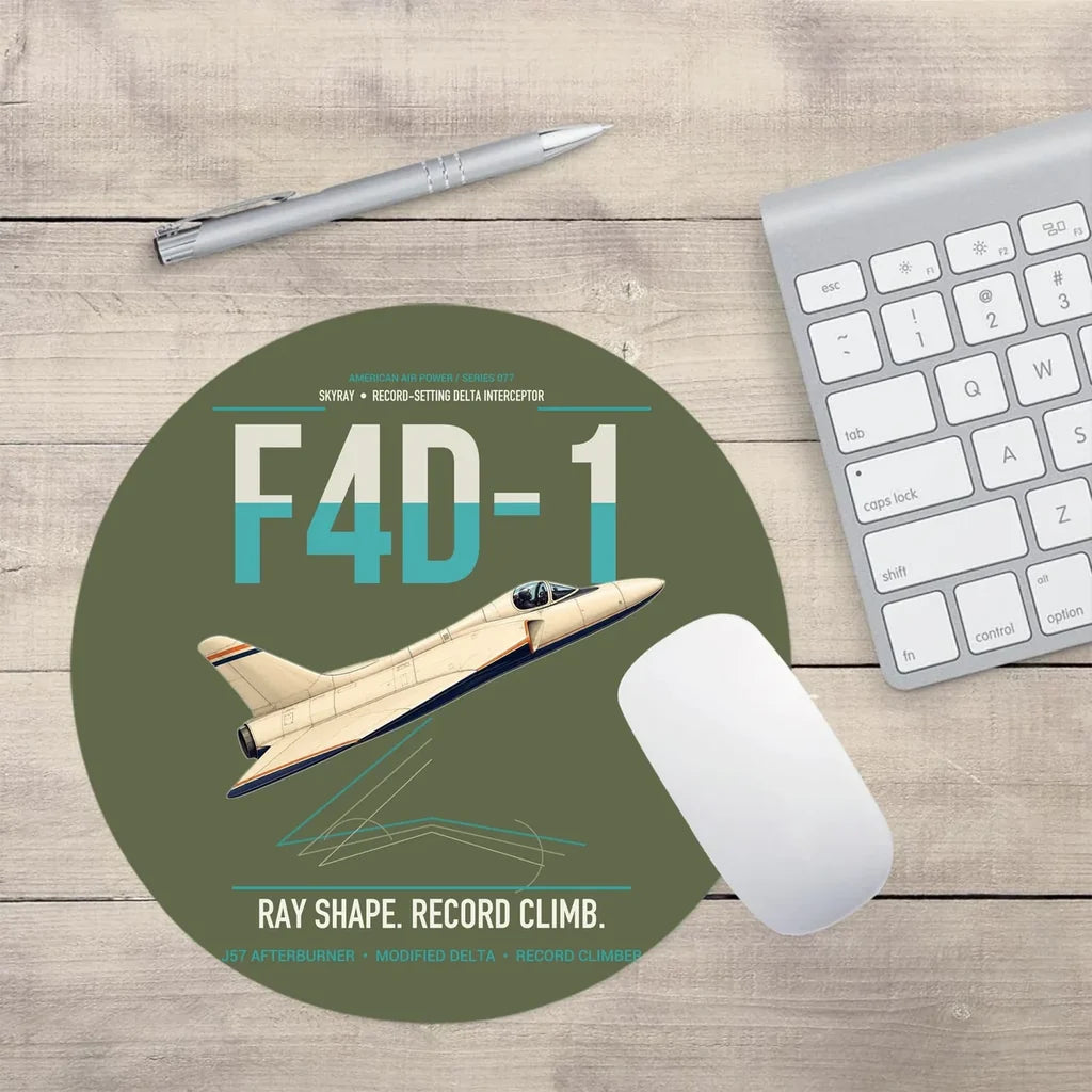 F4D-1 Skyray design on green army round mouse pad