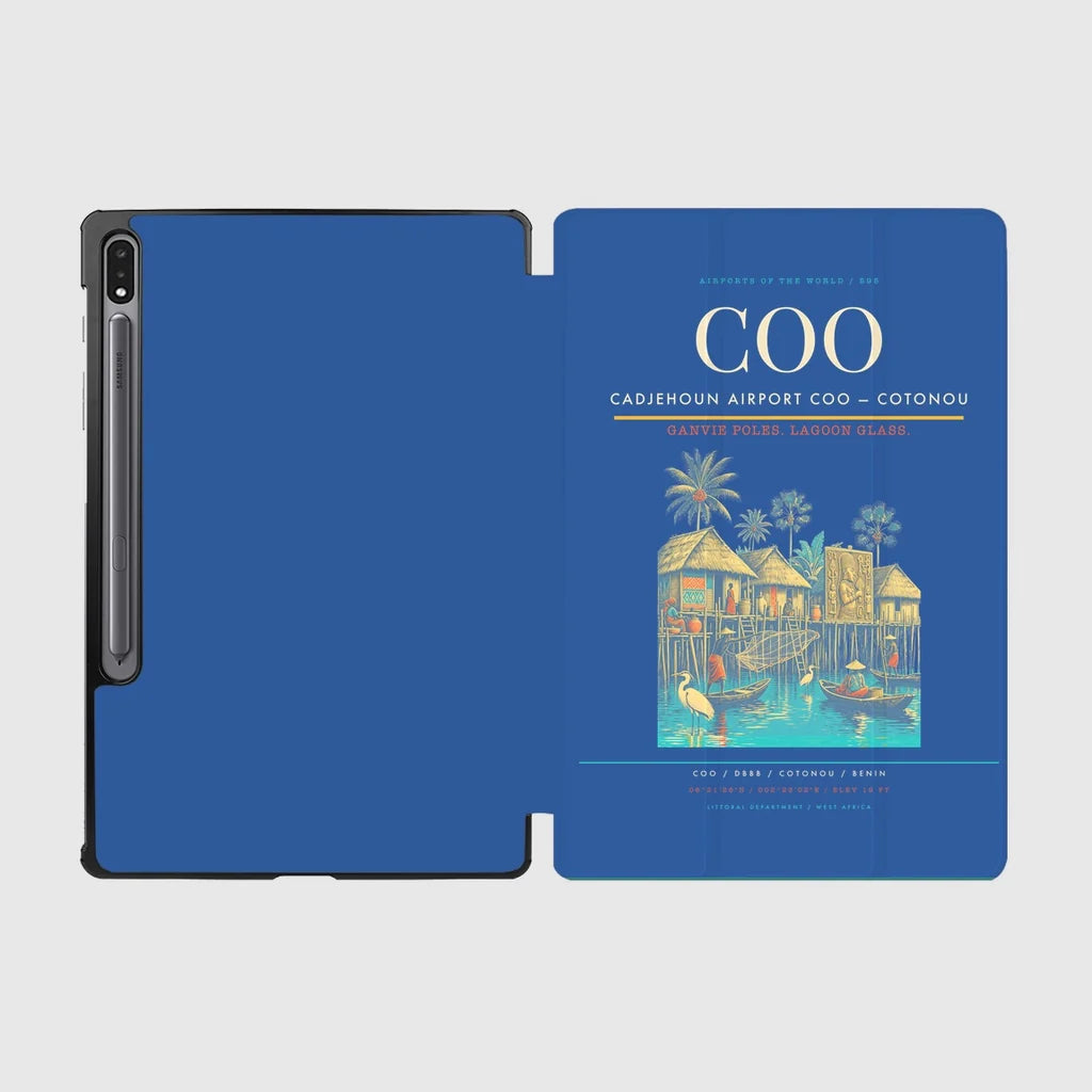 Cadjehoun Airport (COO) design on blue samsung tablet tablet case