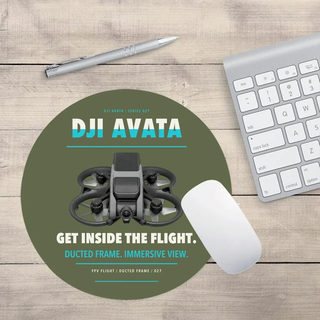 DJI Avata design on green army round mouse pad
