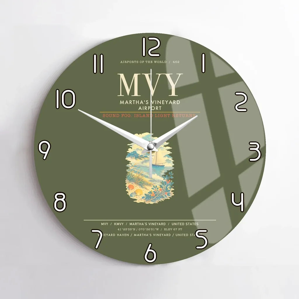 Martha's Vineyard Airport MVY Wall-Clock No-Frame - Green Army
