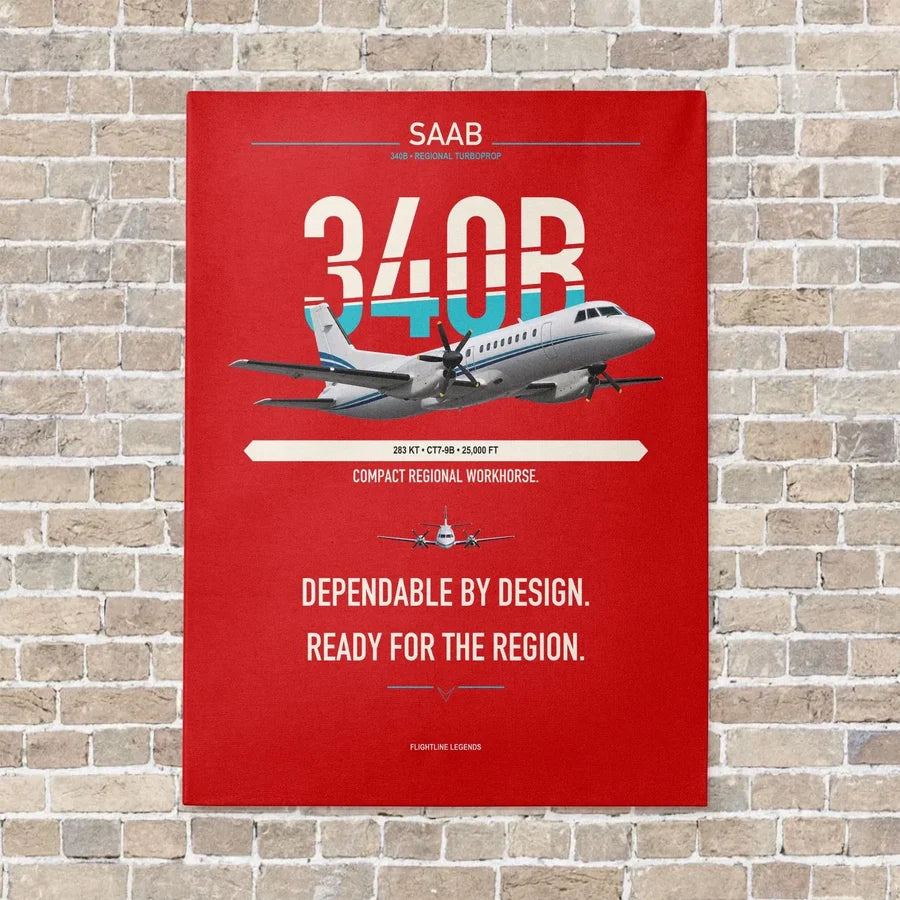 Saab 340B vertical canvas print - no frame - red background
