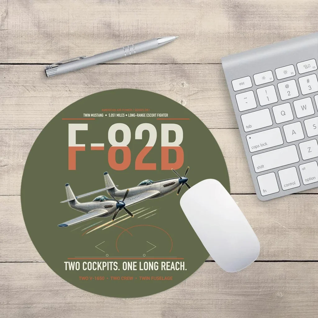 F-82B Twin Mustang design on green army round mouse pad