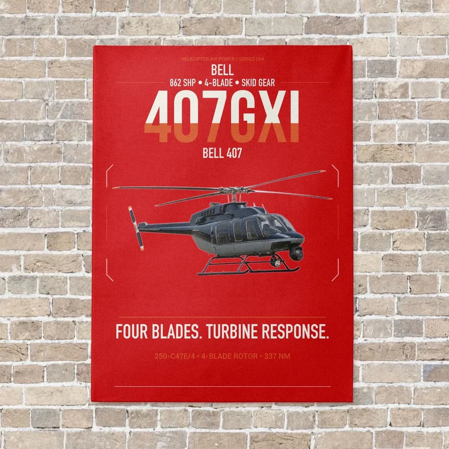 Bell 407GXi vertical canvas print - no frame - red background
