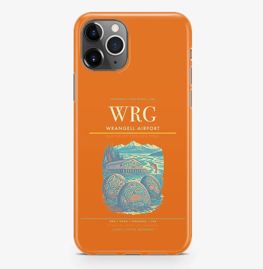 Wrangell Airport (WRG) design on orange iPhone 16 Pro MagSafe case