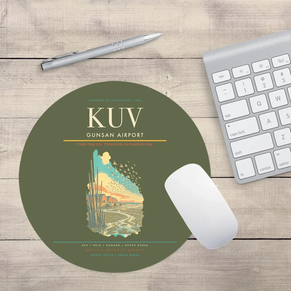 Gunsan Airport (KUV) design on green army round mouse pad