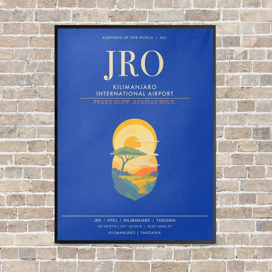 Kilimanjaro International Airport JRO - Canvas Framed - Blue