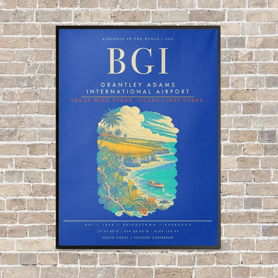 Grantley Adams International Airport BGI - Canvas Framed - Blue