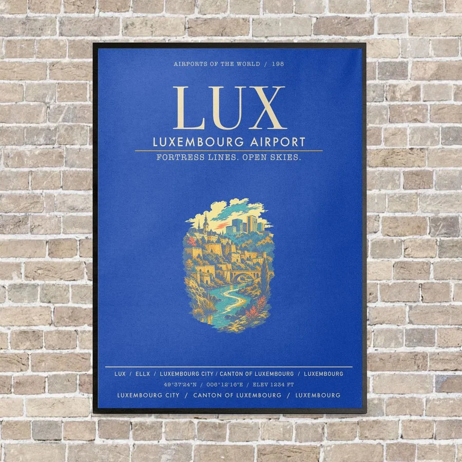 Luxembourg Airport LUX - Canvas Framed - Blue