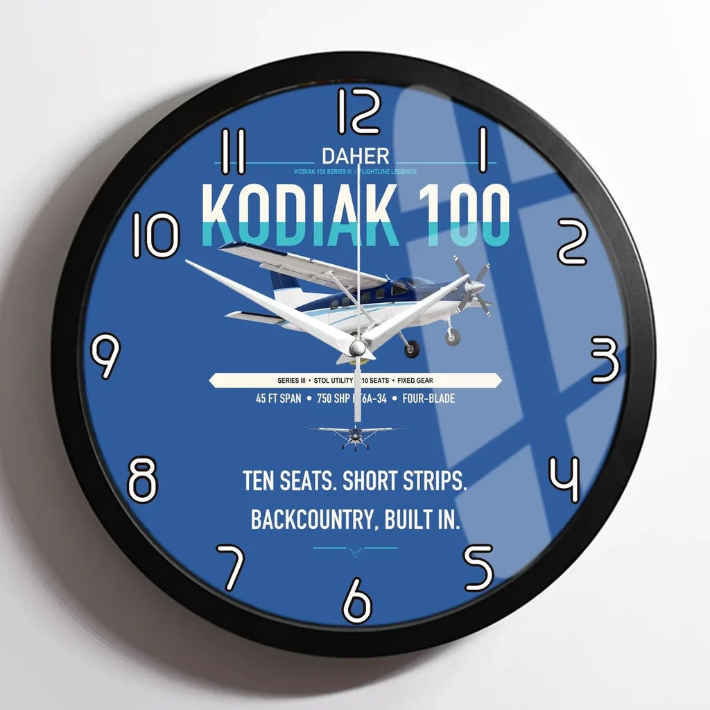 Daher Kodiak 100 Series III design on blue framed wall clock