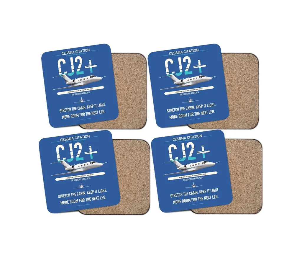 Cessna Citation CJ2+ design on blue 4 pieces set coaster