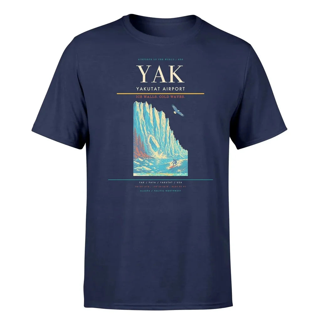 Yakutat Airport (YAK) T-Shirt single-side front print in Navy Blue | yakutat-airport-yak-double-side-t-shirt