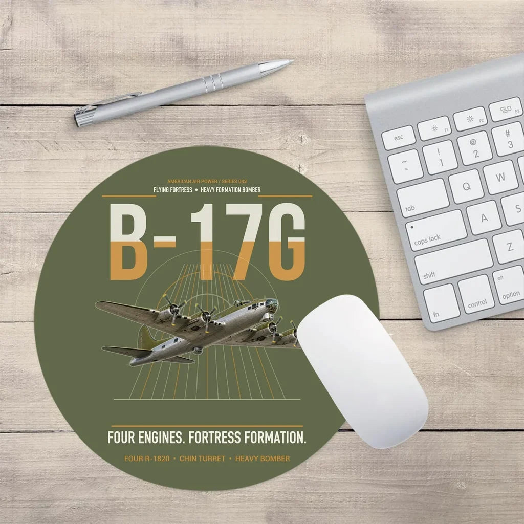 B-17G Flying Fortress design on green army round mouse pad