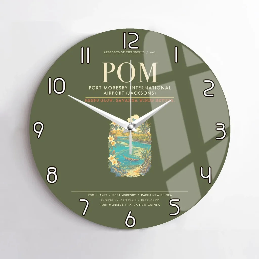 Port Moresby International Airport POM Wall-Clock No-Frame - Green Army