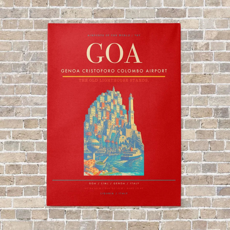 Genoa Cristoforo Colombo Airport GOA vertical canvas print - no frame - red background