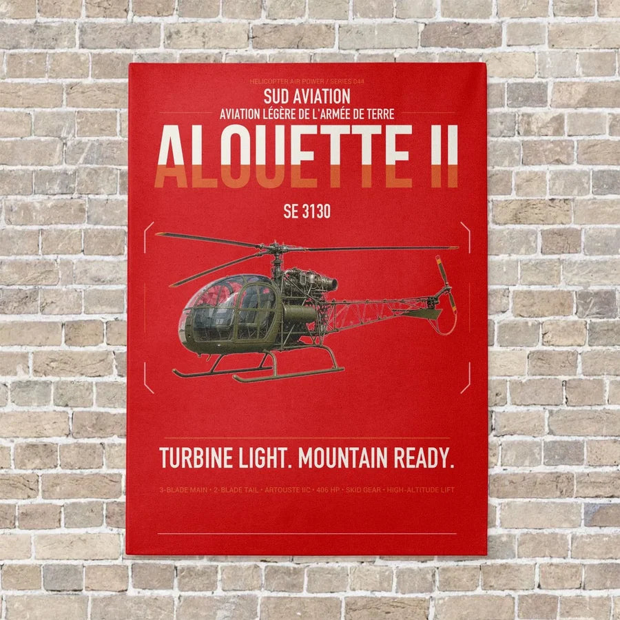 Sud Aviation SE 3130 Alouette II vertical canvas print - no frame - red background