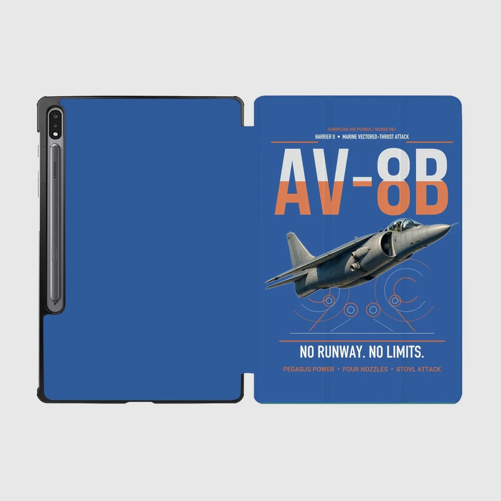 AV-8B Harrier II design on blue samsung tablet tablet case