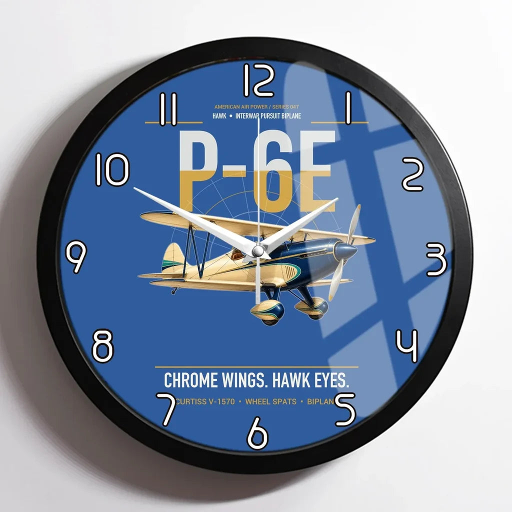 Curtiss P-6E Hawk design on blue framed wall clock