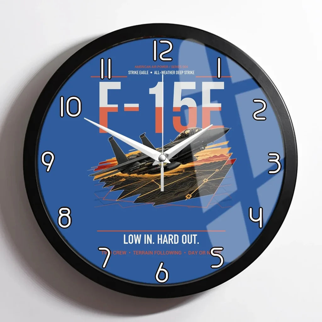F-15E Strike Eagle design on blue framed wall clock