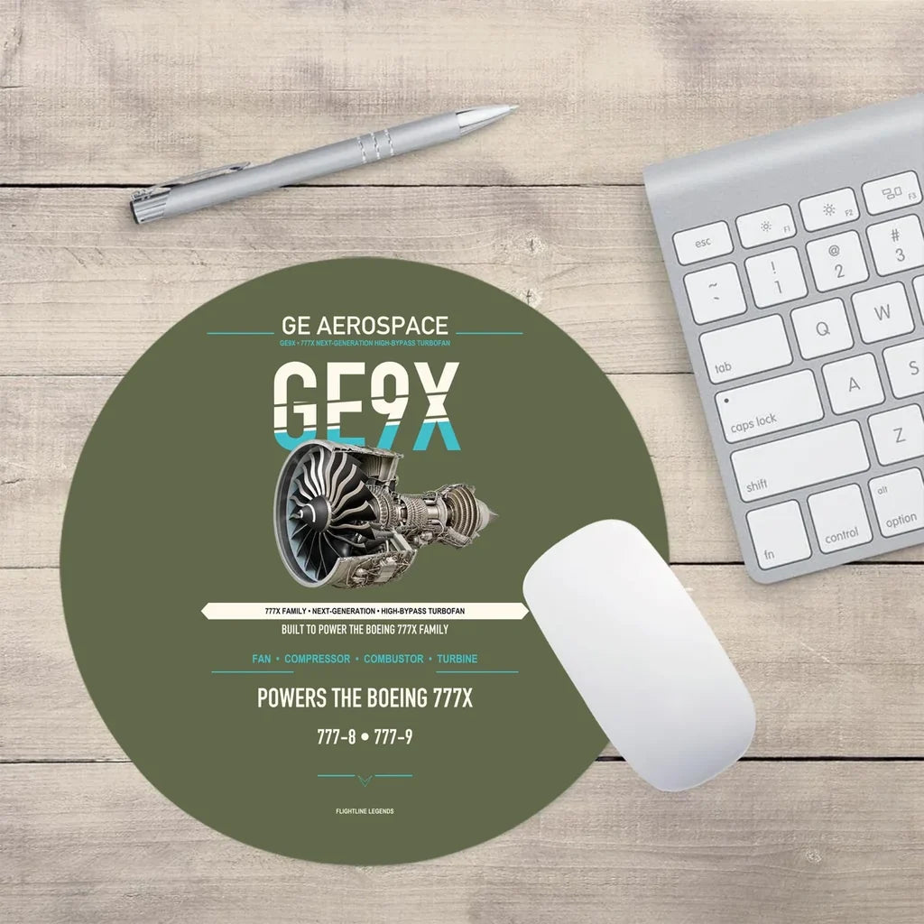 GE9X design on green army round mouse pad