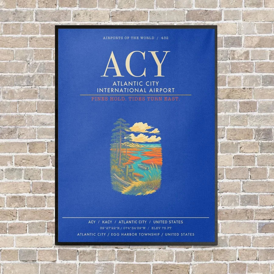 Atlantic City International Airport ACY - Canvas Framed - Blue