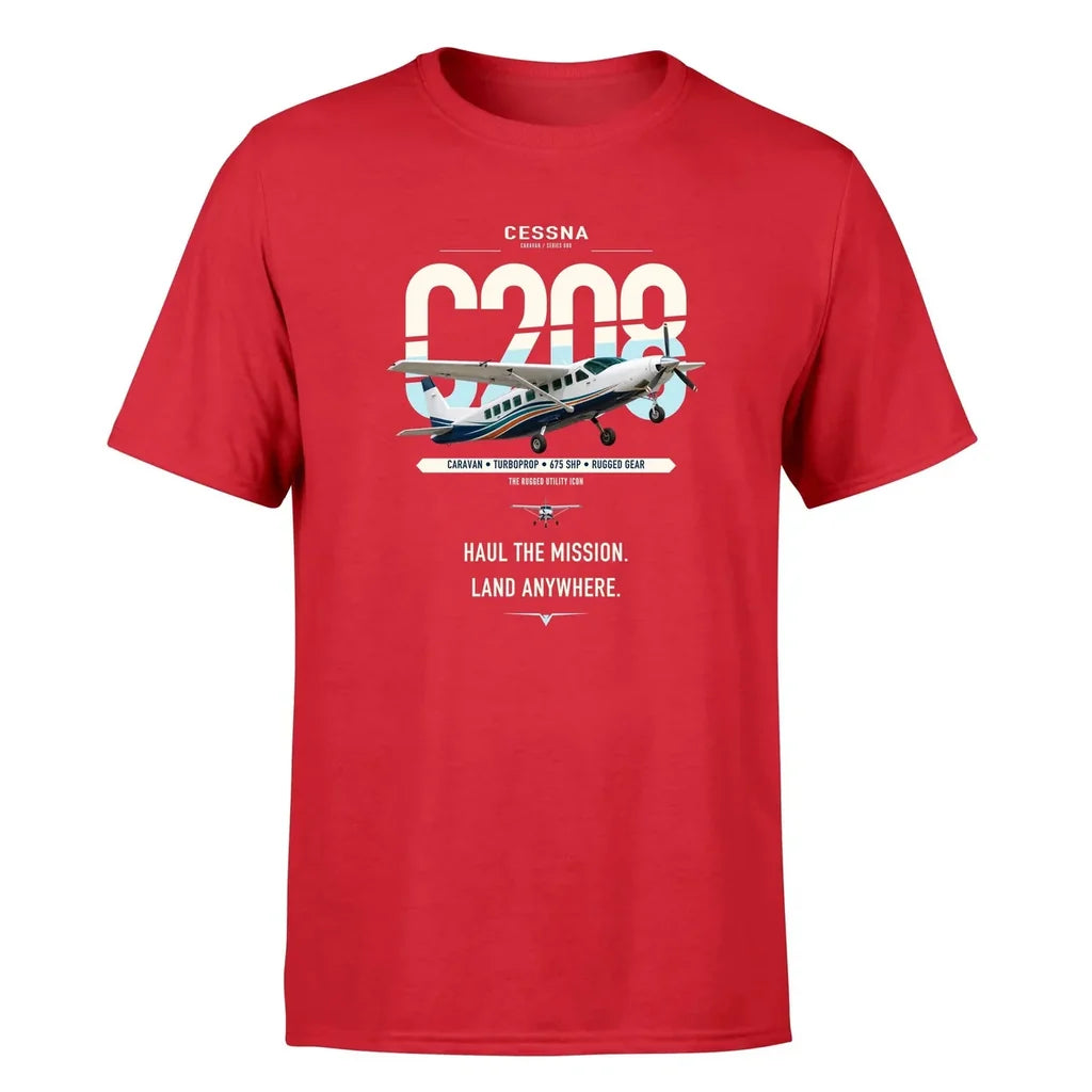 Cessna 208 Caravan design on red t-shirt, single-side print