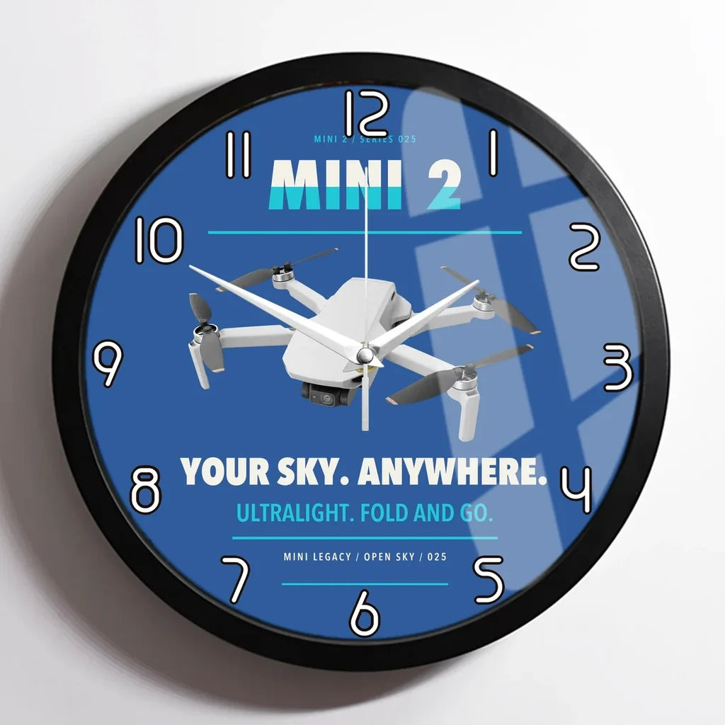 DJI Mini 2 design on blue framed wall clock