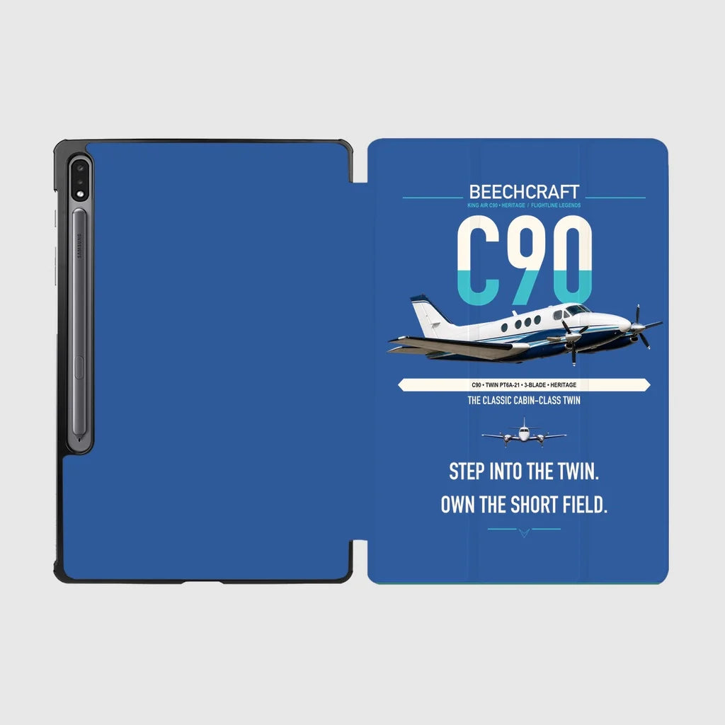 Beechcraft King Air C90 design on blue samsung tablet tablet case