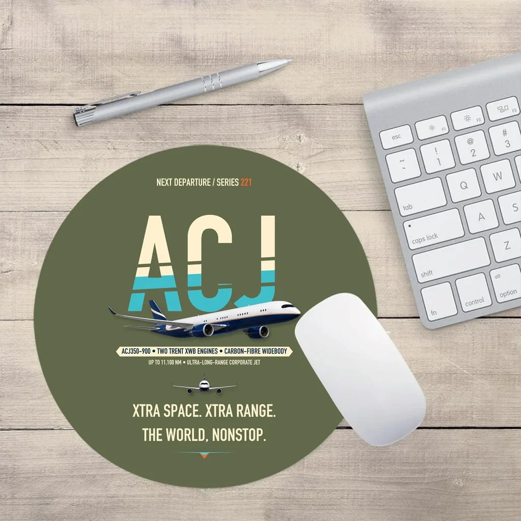 Airbus ACJ350 / exact ACJ350-900 design on green army round mouse pad