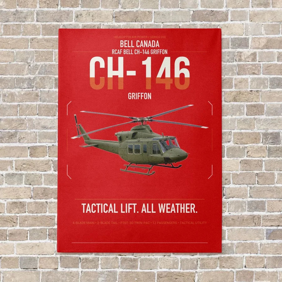 Bell Canada CH-146 Griffon vertical canvas print - no frame - red background