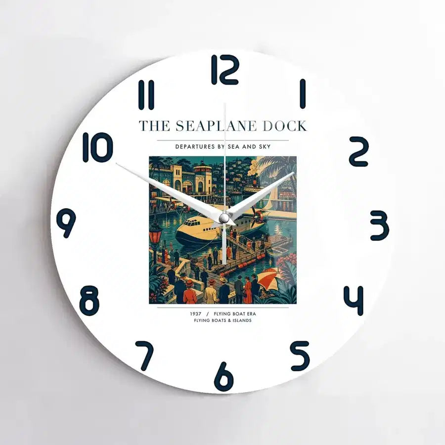 VINTAGE G4056 - The Seaplane Dock - Designed Wall Clocks design on white no-frame