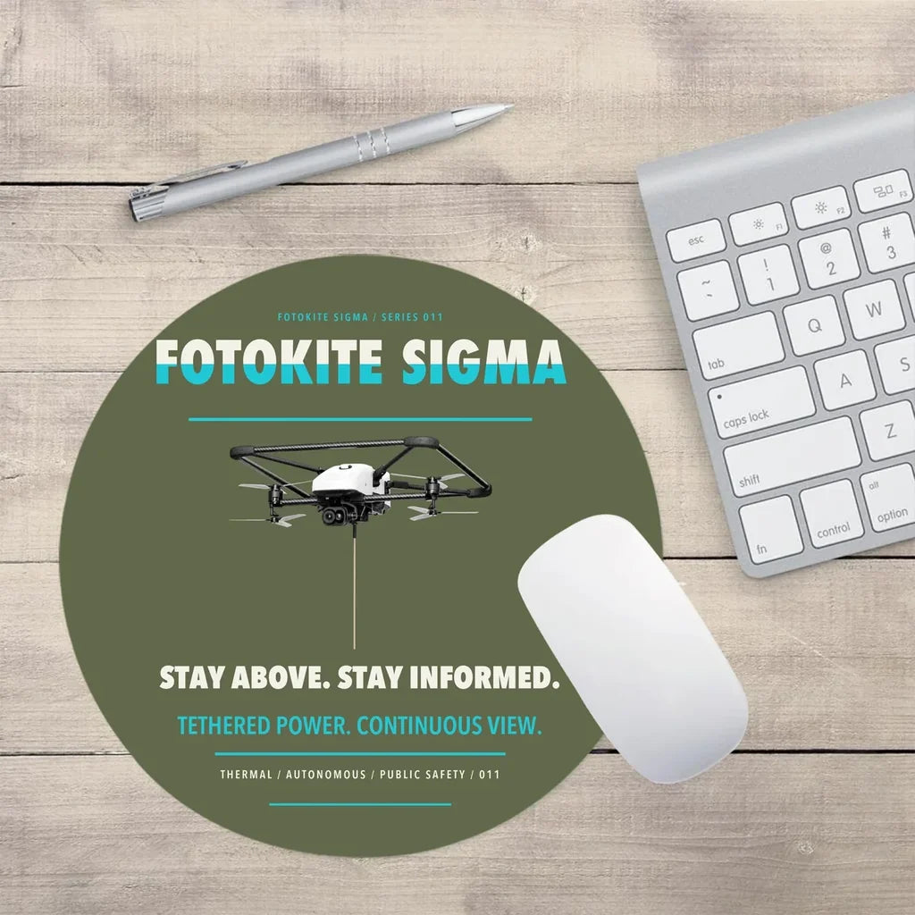 Fotokite Sigma design on green army round mouse pad